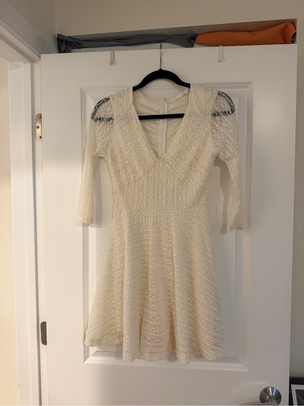 Lush Cream Lace V‑Neck Fit & Flare Dress